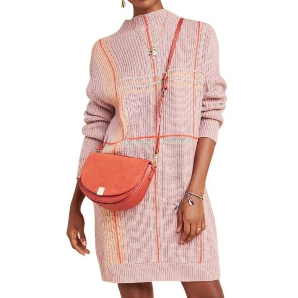 Line & Dot Pink Knit Sweater Dress Long Sleeve Mini Cozy Soft Women's M